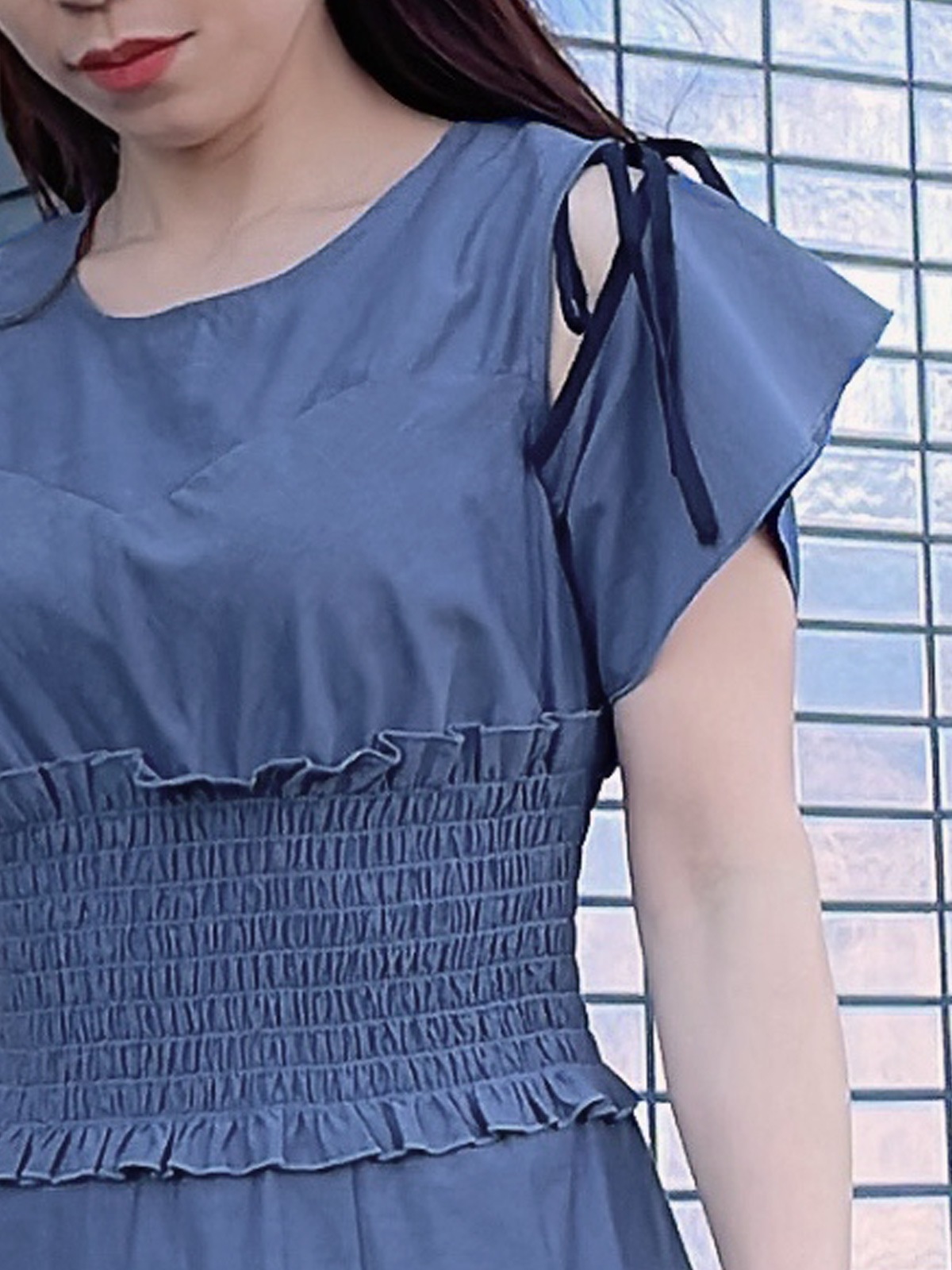 ワンピース7,500円特集】シャンブレー肩あきワンピース