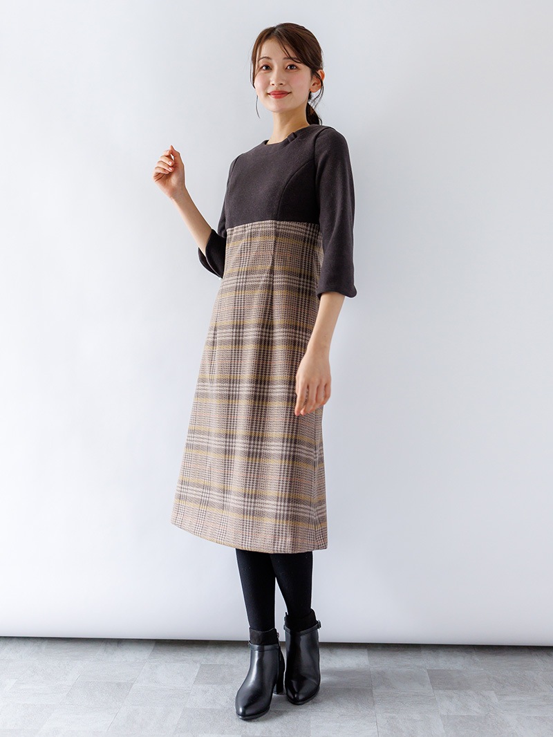 １１０丈チェックドッキングワンピース