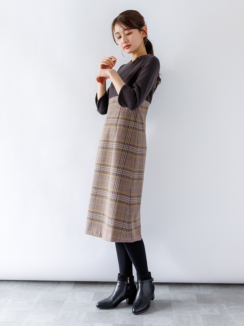 １１０丈チェックドッキングワンピース