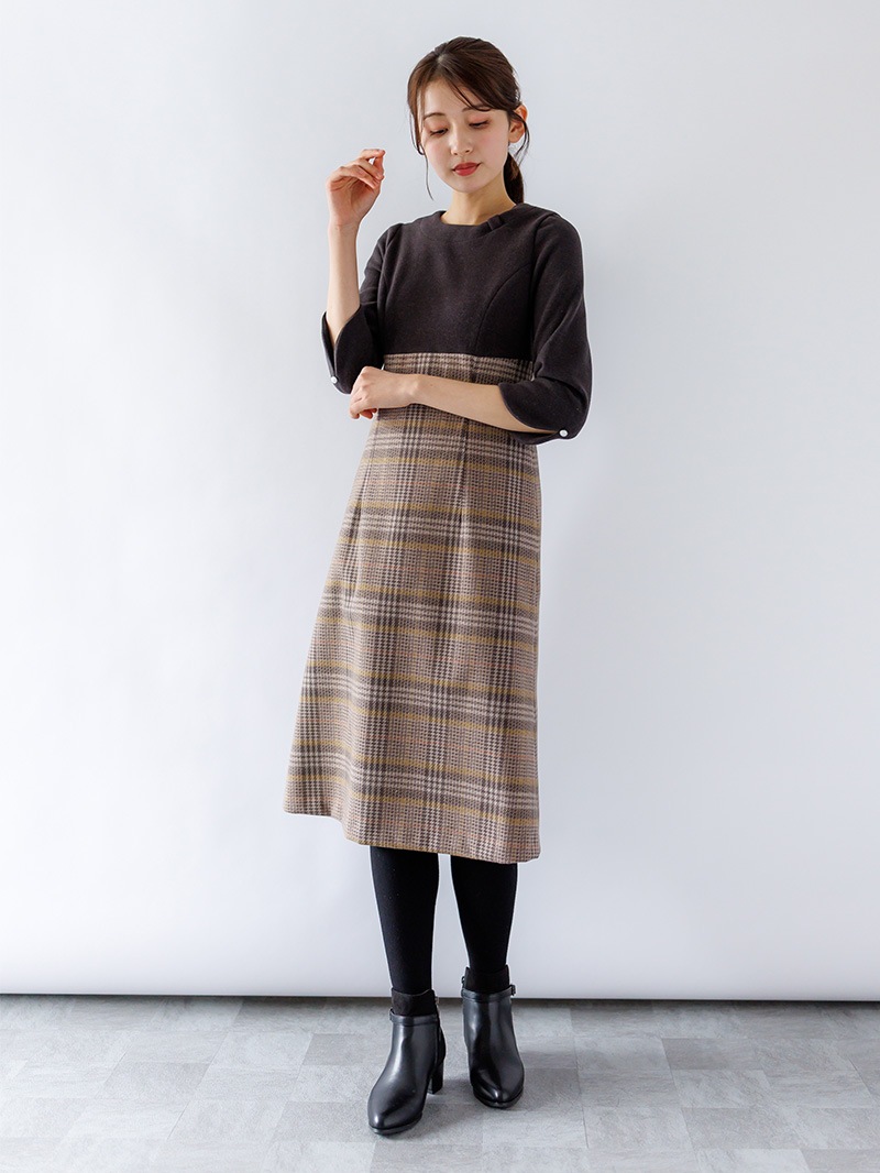 １１０丈チェックドッキングワンピース