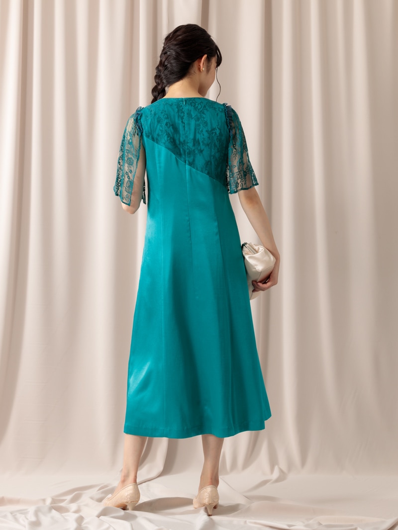 【定番商品 半額SALE】フレアー袖グロッシーサテンワンピース［ドレス］