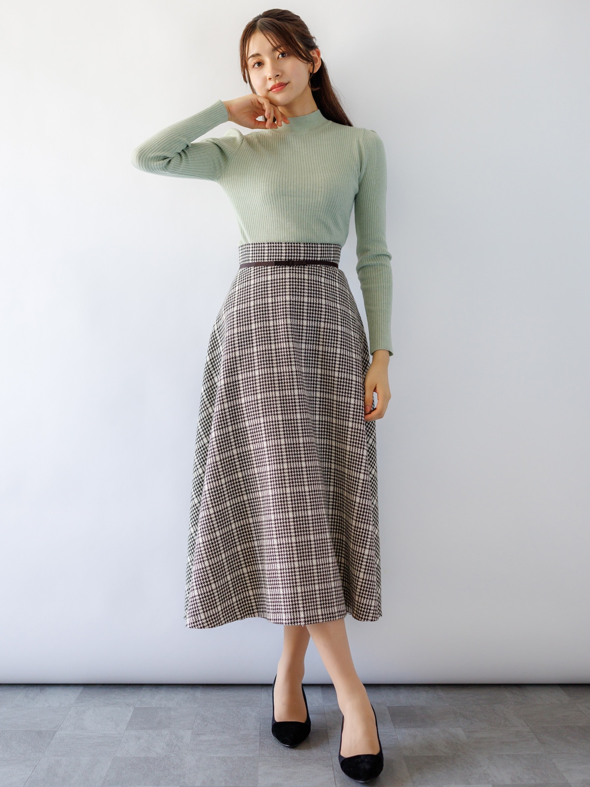 【40%OFF】ラメ格子フレアースカート