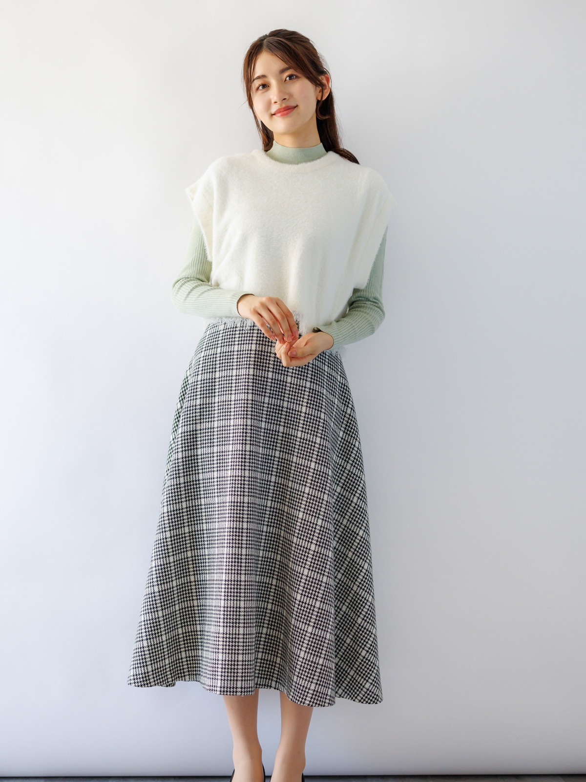 【40%OFF】ラメ格子フレアースカート