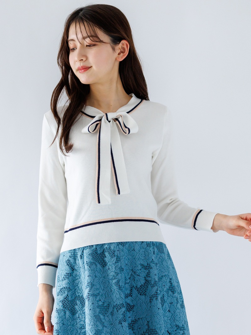 【70％OFF】配色ボウタイニット