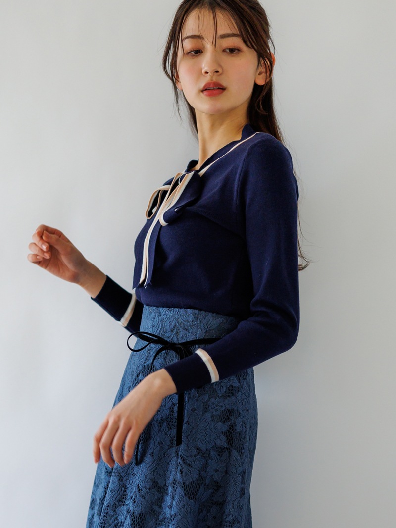 【70％OFF】配色ボウタイニット