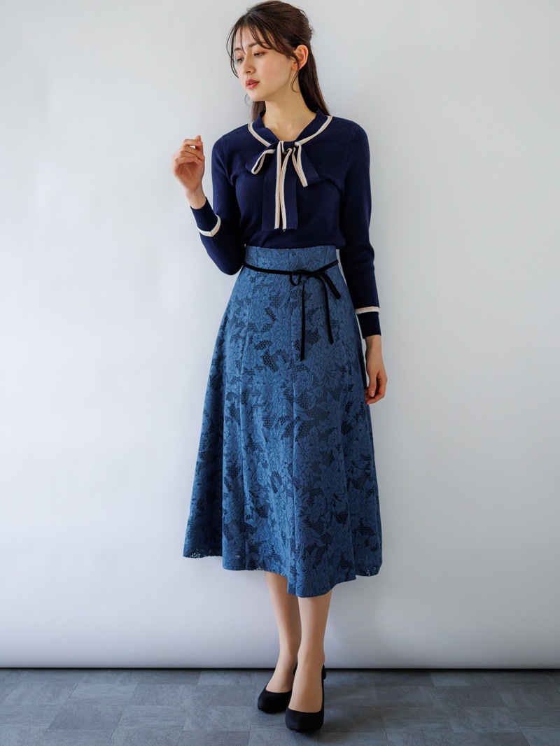 【70％OFF】配色ボウタイニット