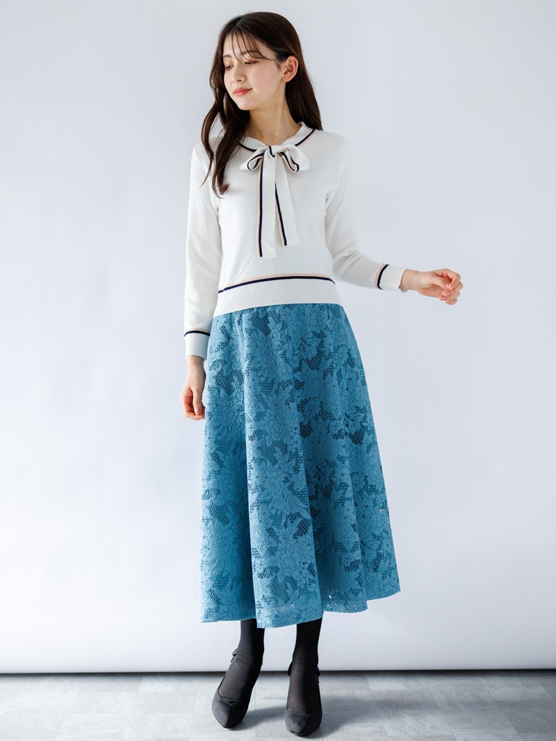 【70％OFF】配色ボウタイニット