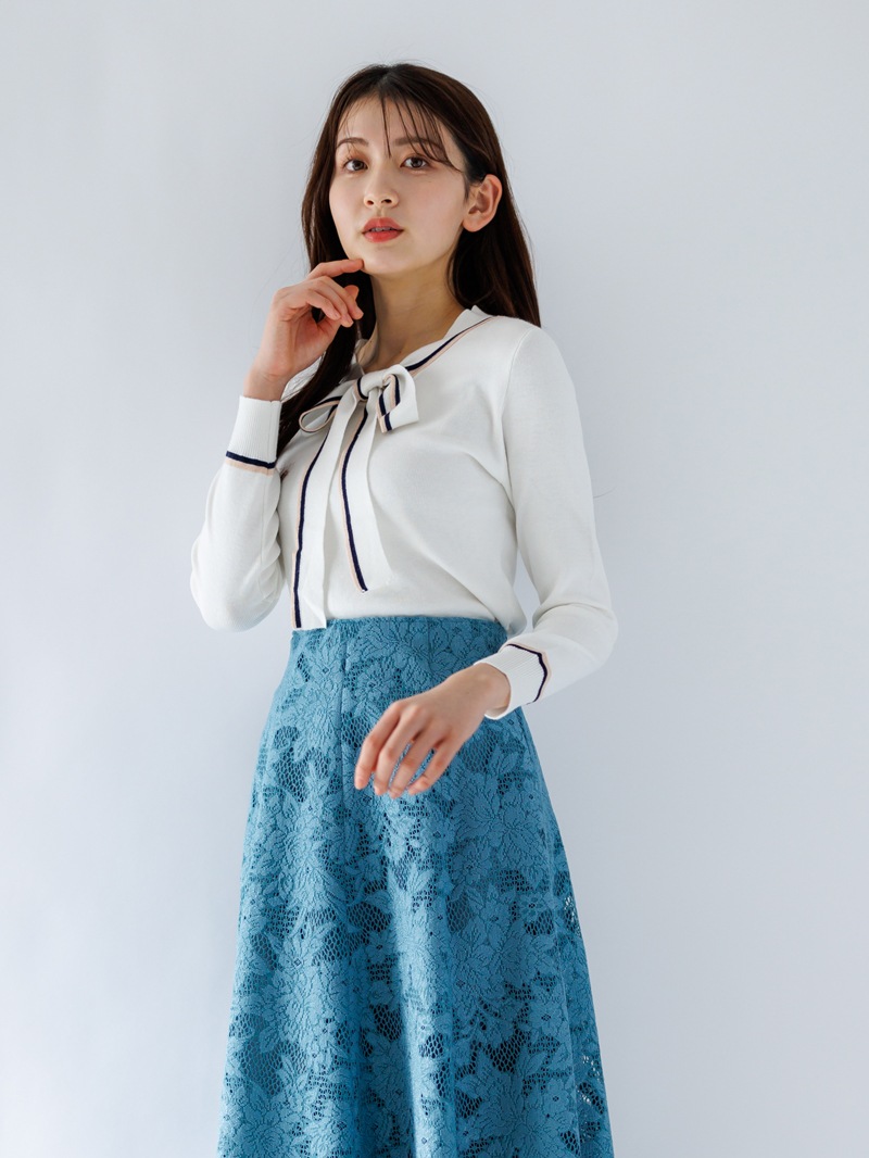 【70％OFF】配色ボウタイニット