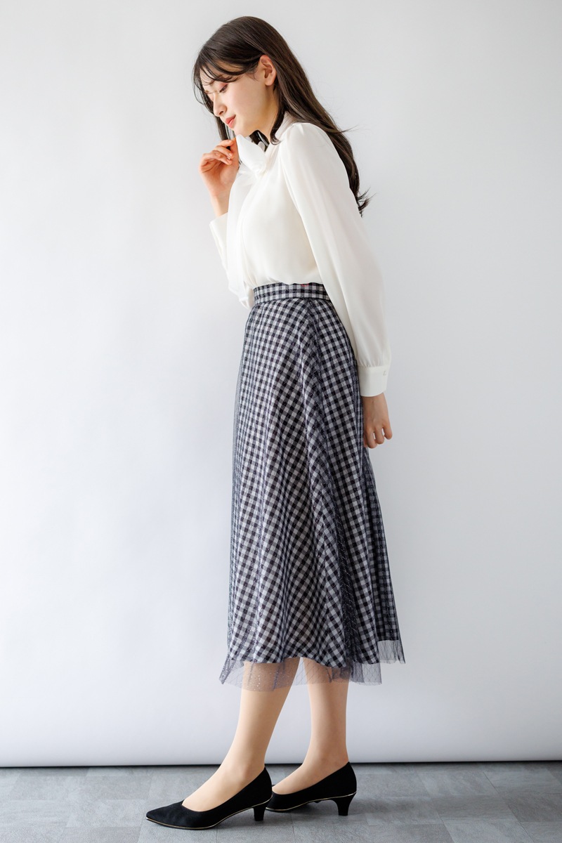 ギンガム×ラメチュールフレアースカー