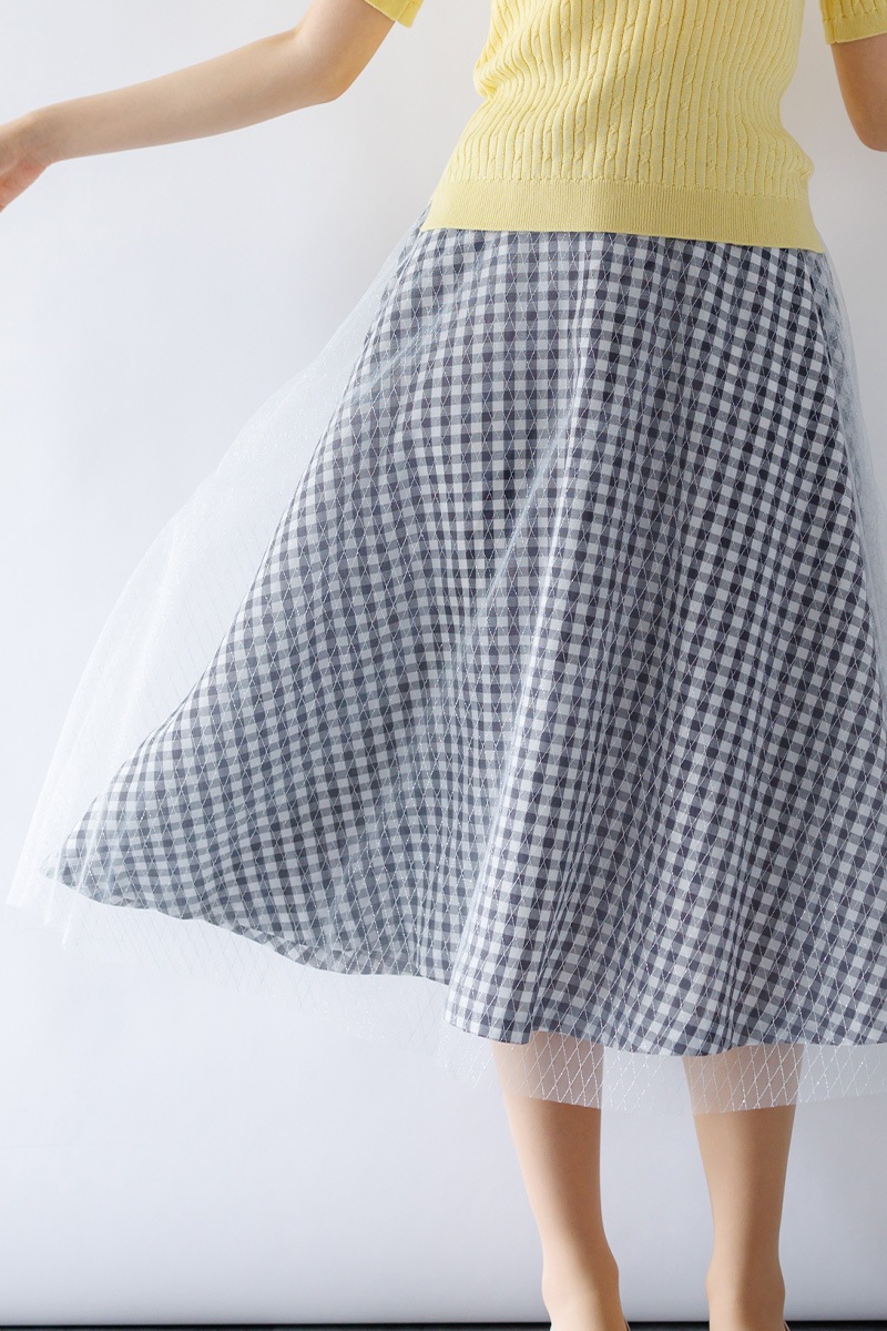 ギンガム×ラメチュールフレアースカー