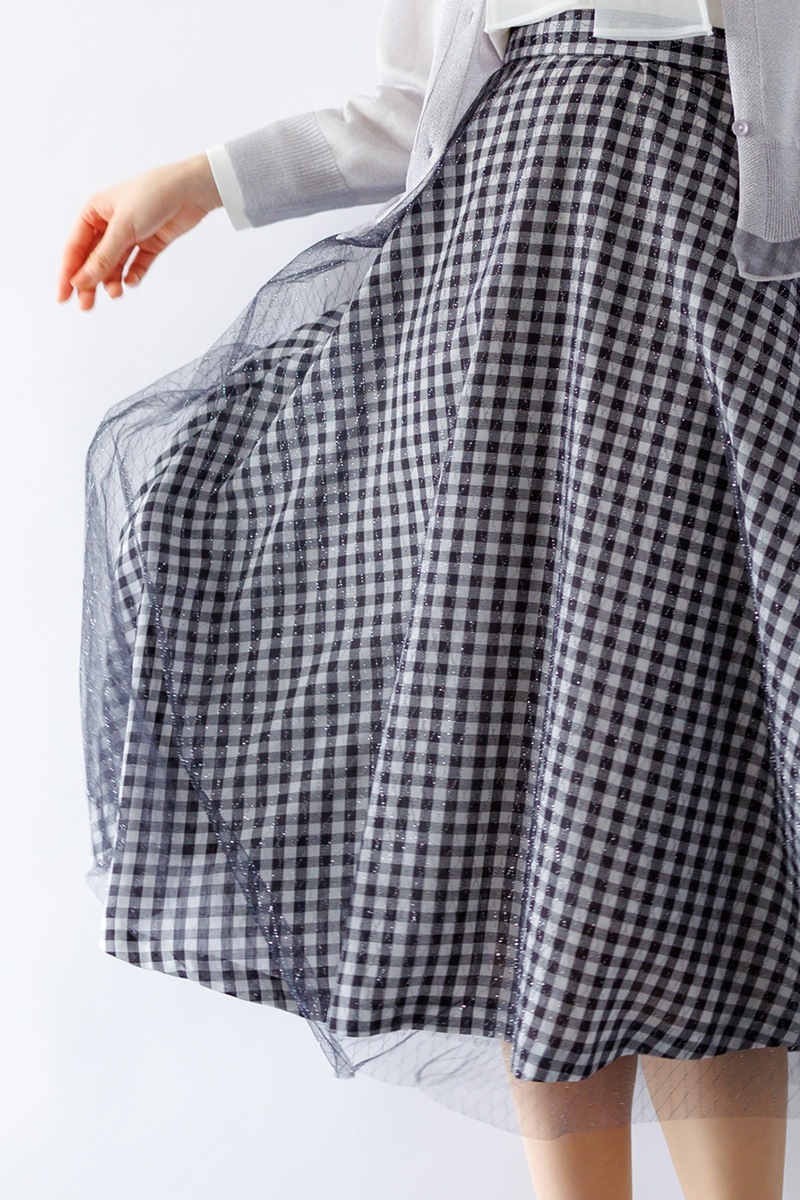 ギンガム×ラメチュールフレアースカー