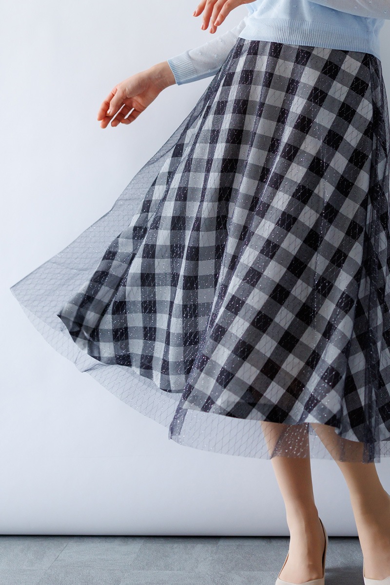 ギンガム×ラメチュールフレアースカー