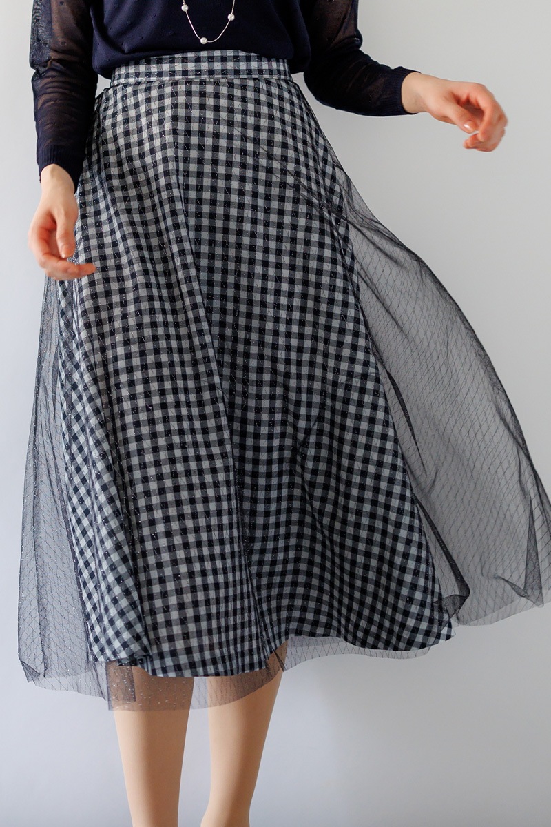 ギンガム×ラメチュールフレアースカー