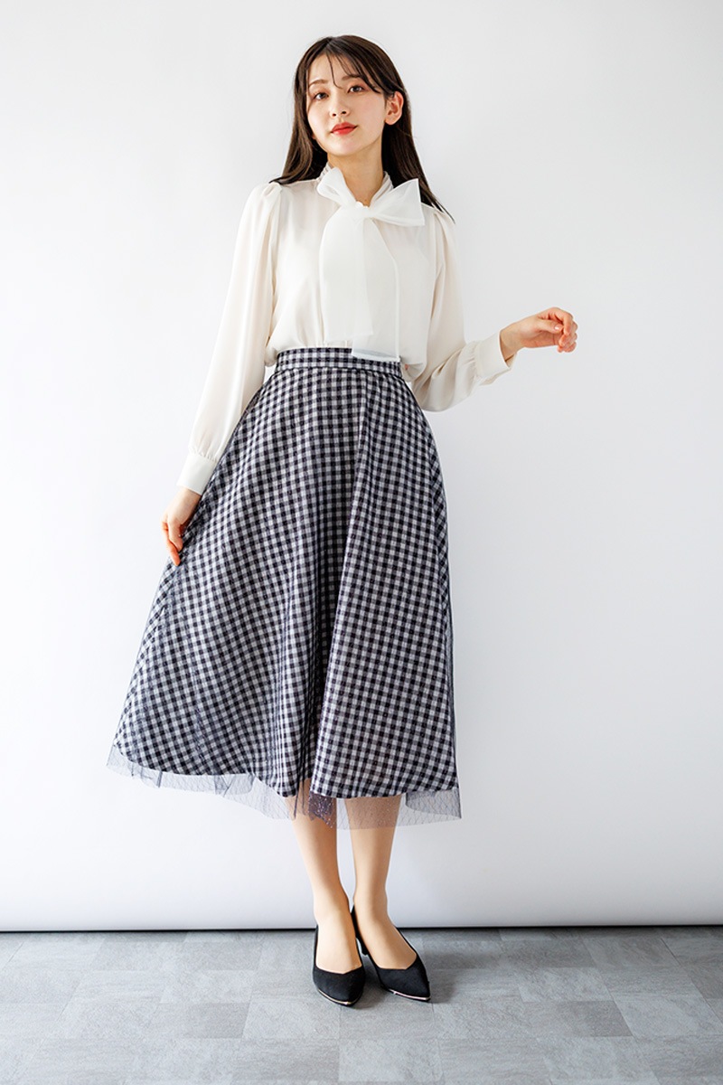 ギンガム×ラメチュールフレアースカー