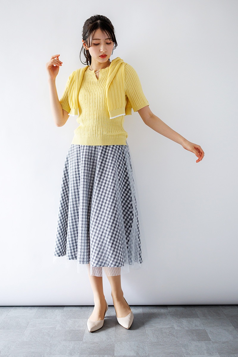 ギンガム×ラメチュールフレアースカー