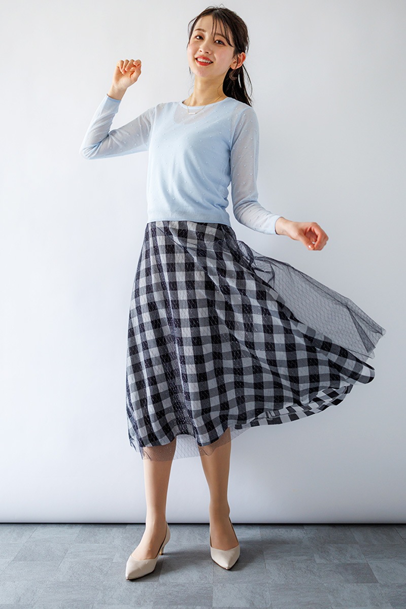 ギンガム×ラメチュールフレアースカー