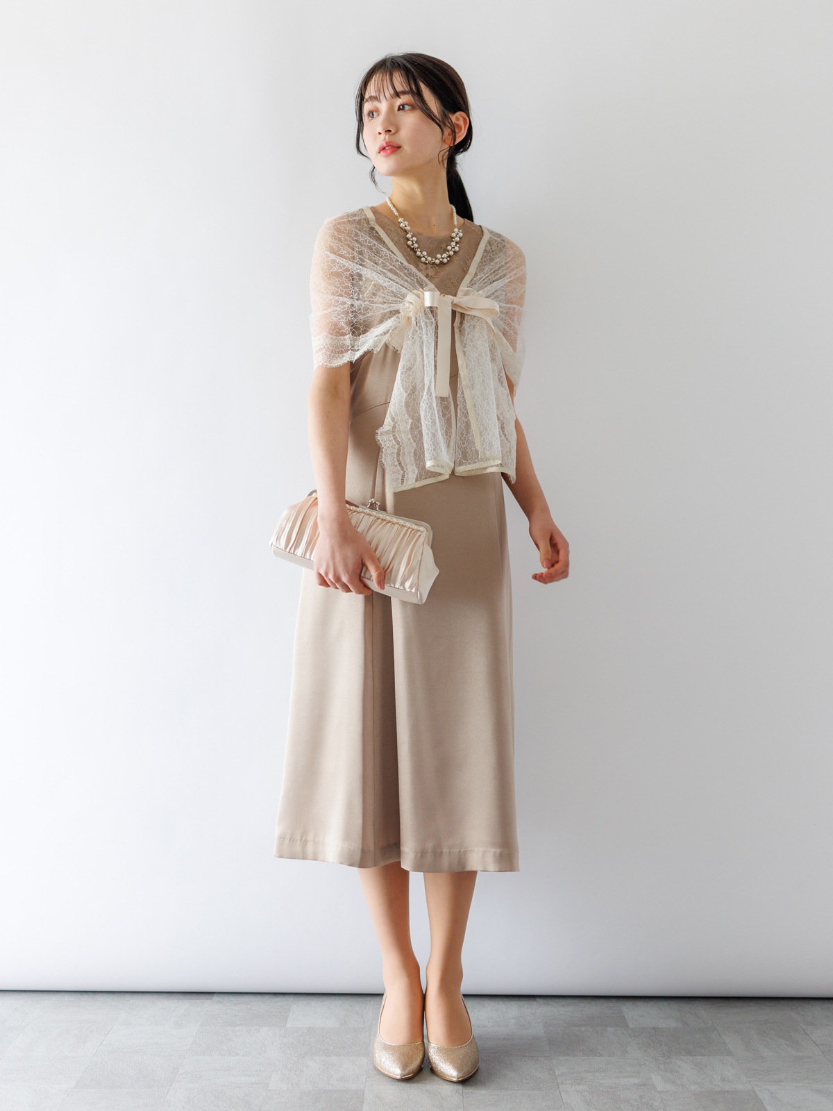 【定番商品 半額SALE】グロッシーサテンロングワンピース［ドレス］