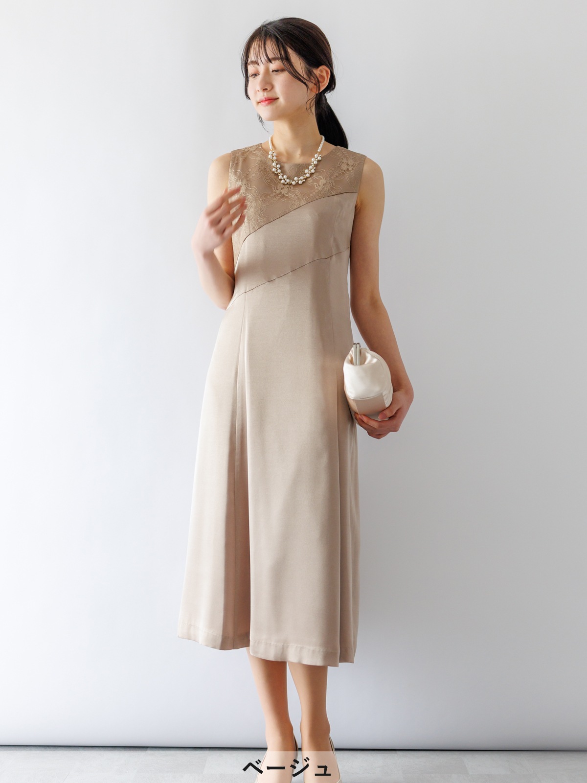 【定番商品 半額SALE】グロッシーサテンロングワンピース［ドレス］