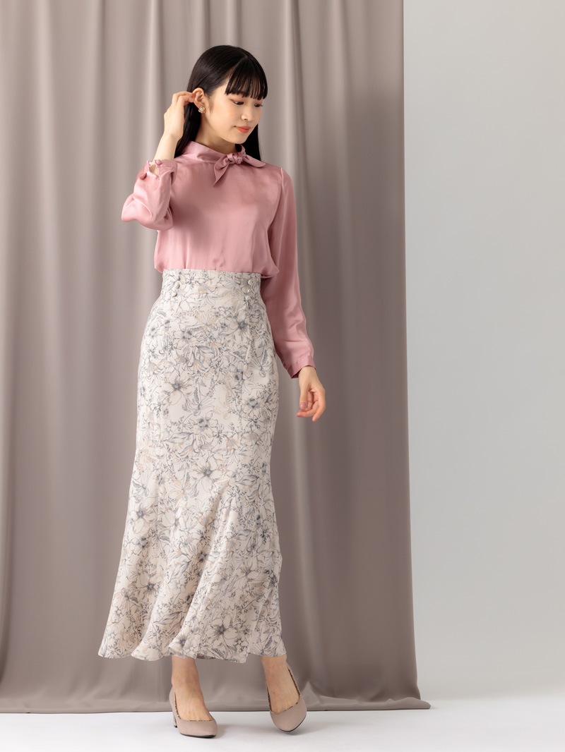 【均一価格】花柄プリントバイヤスマーメイドスカート＜春夏物アウトレット＞