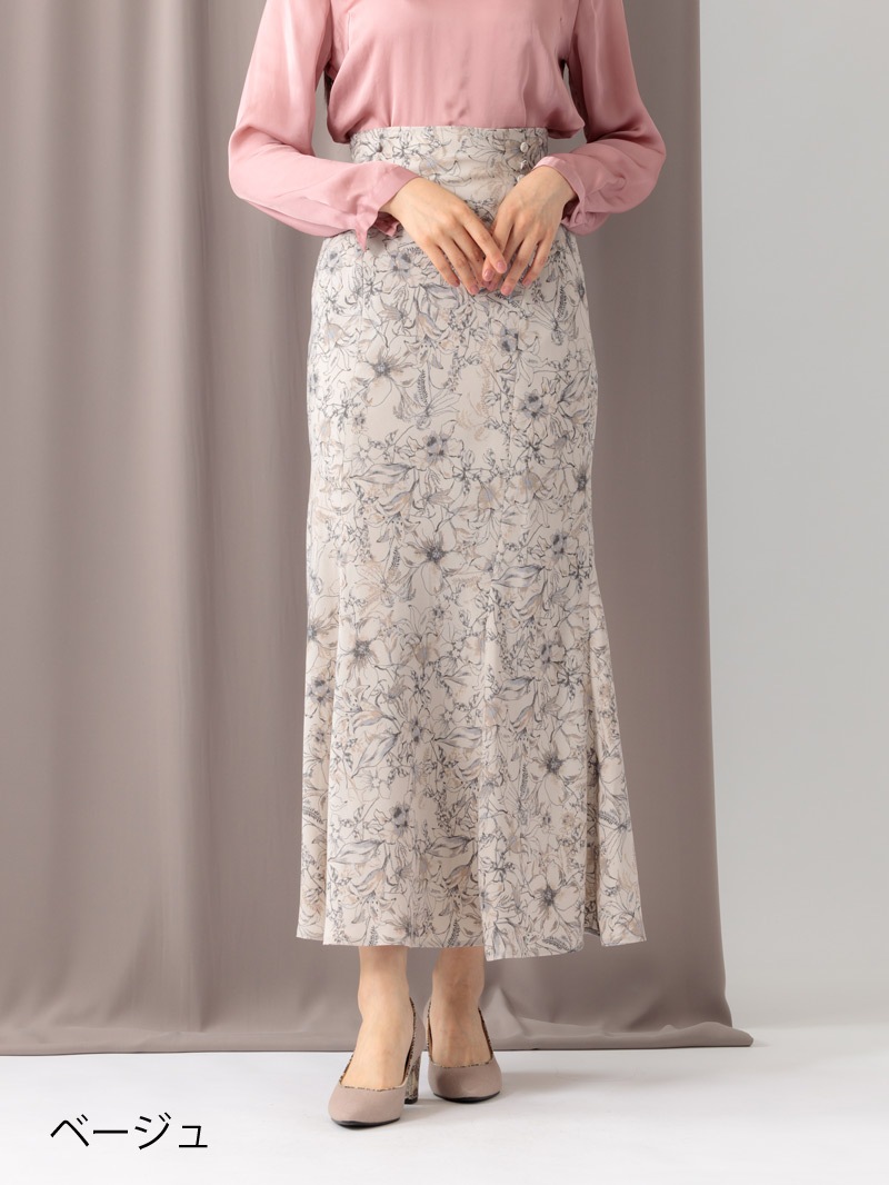 【均一価格】花柄プリントバイヤスマーメイドスカート＜春夏物アウトレット＞