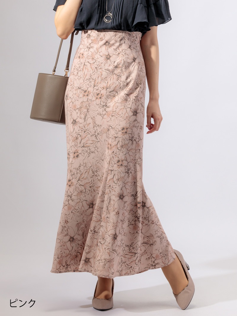 【均一価格】花柄プリントバイヤスマーメイドスカート＜春夏物アウトレット＞