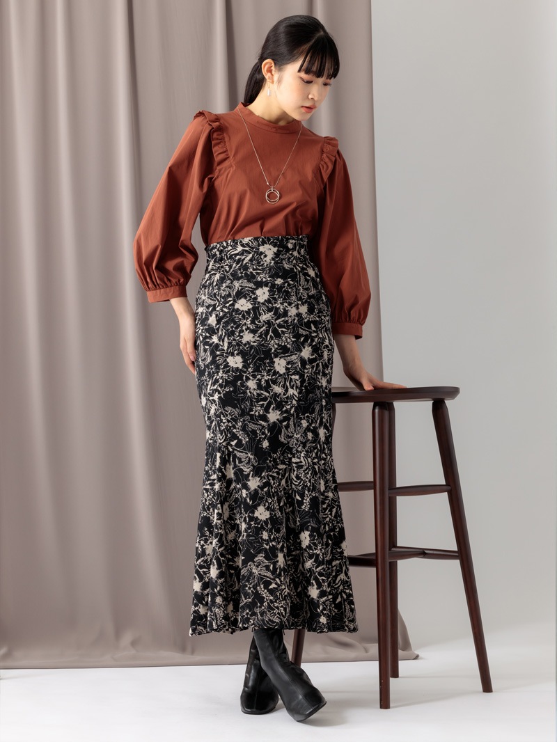 【均一価格】花柄プリントバイヤスマーメイドスカート＜春夏物アウトレット＞