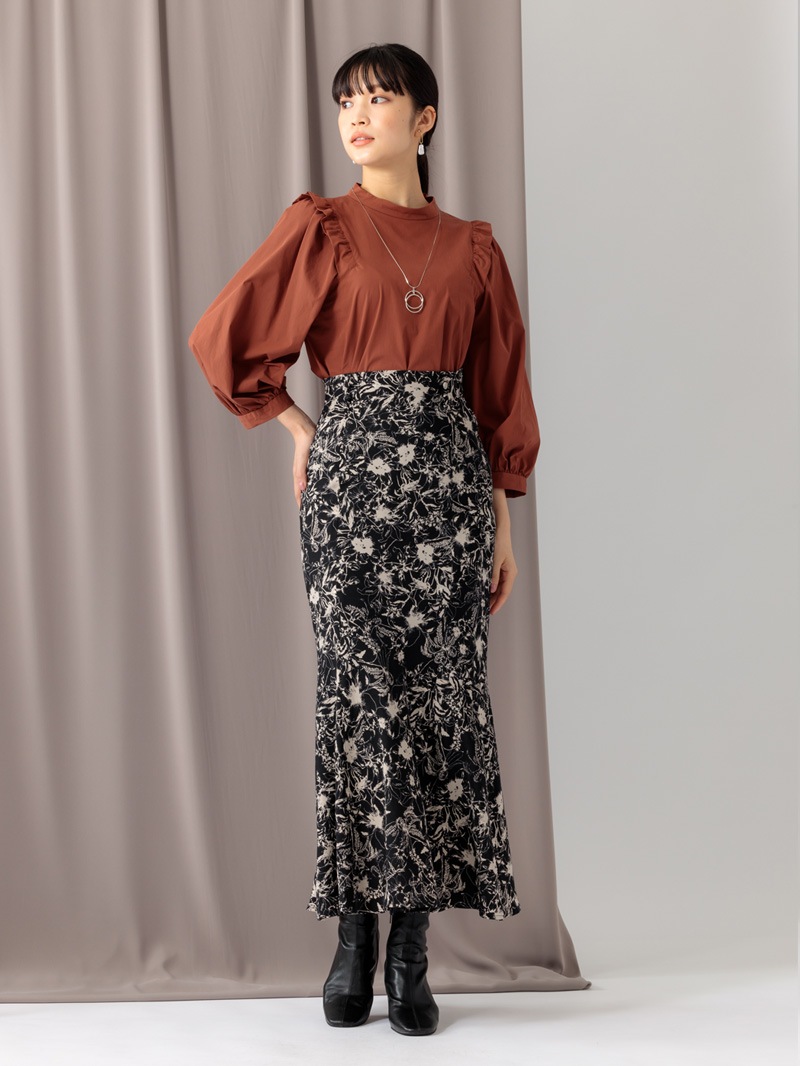 【均一価格】花柄プリントバイヤスマーメイドスカート＜春夏物アウトレット＞