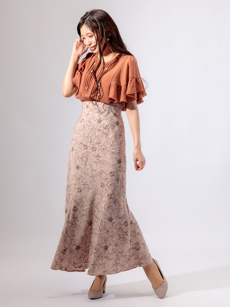 【均一価格】花柄プリントバイヤスマーメイドスカート＜春夏物アウトレット＞