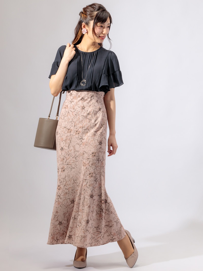 【均一価格】花柄プリントバイヤスマーメイドスカート＜春夏物アウトレット＞