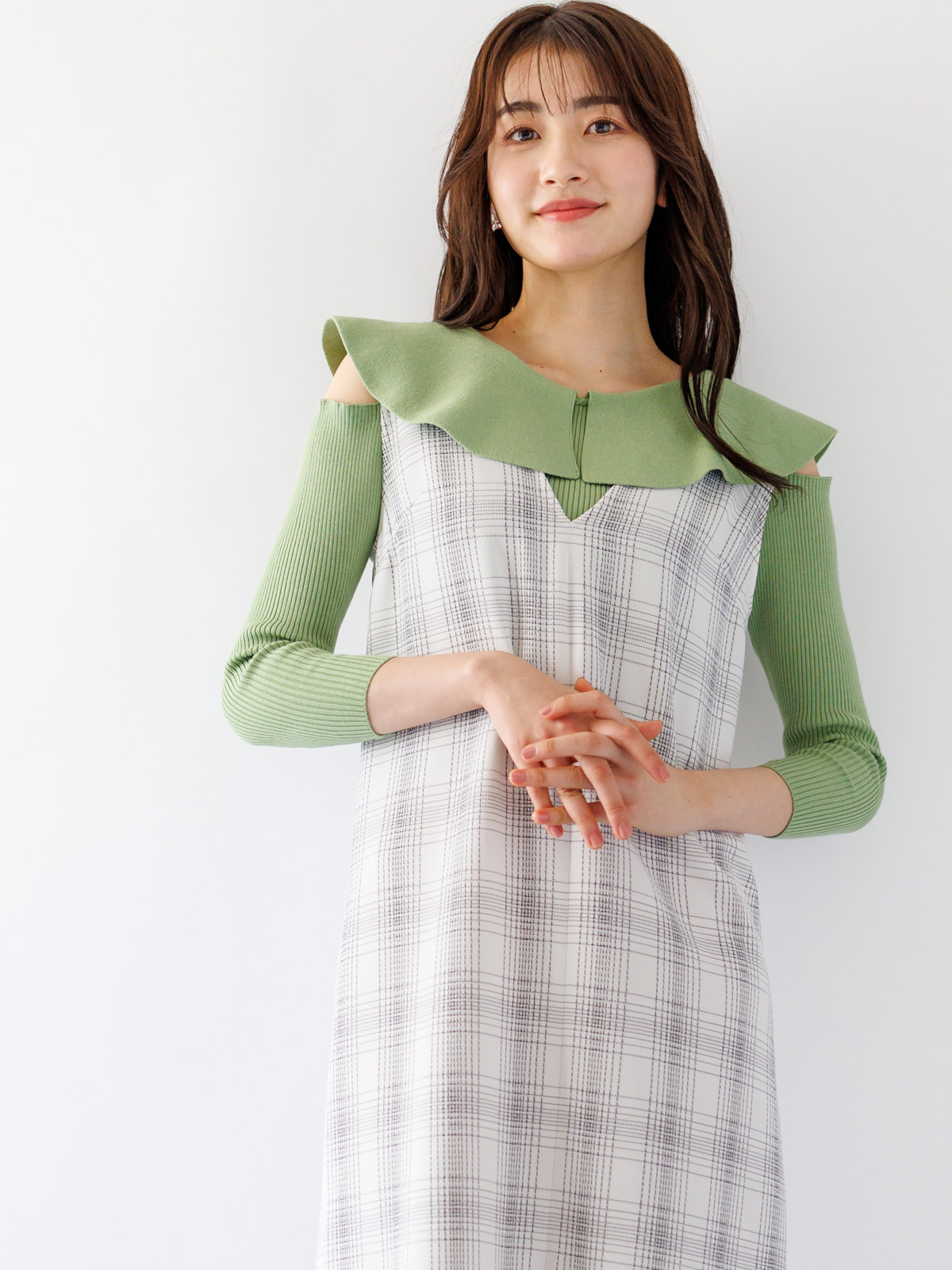 ステッチチェックフロントスリットVあきジャンドレ