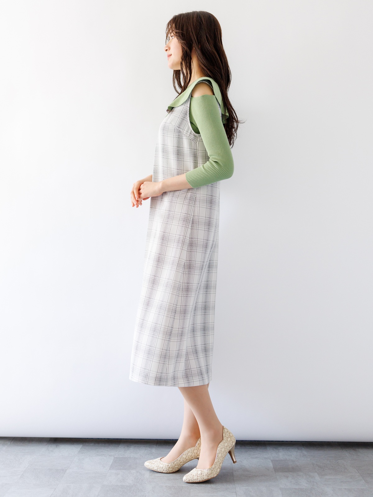 ステッチチェックフロントスリットVあきジャンドレ