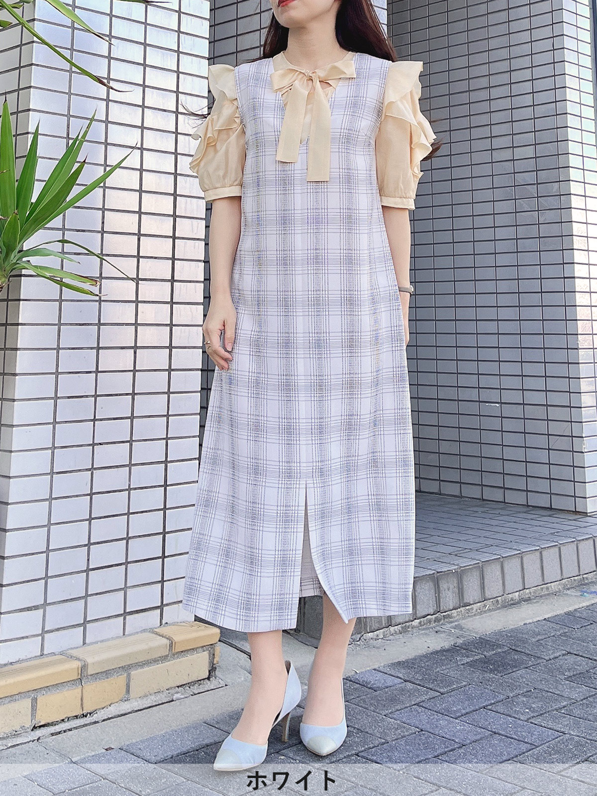 ステッチチェックフロントスリットVあきジャンドレ