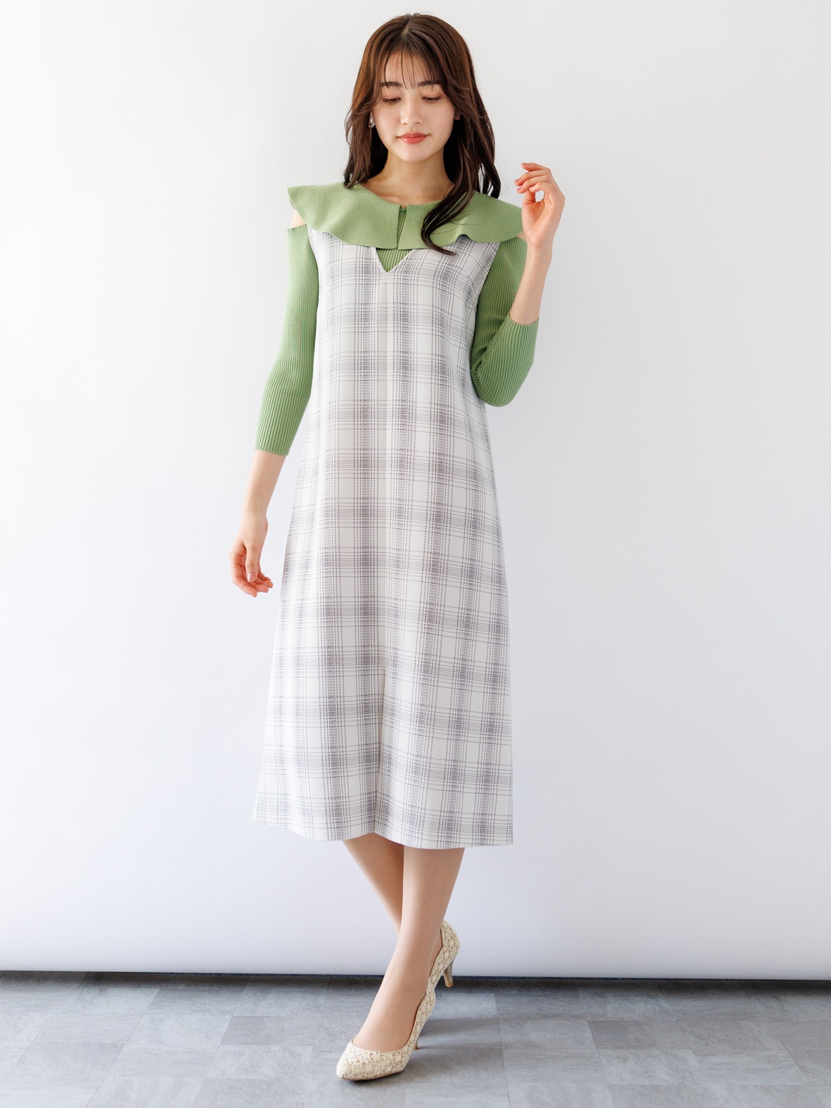 ステッチチェックフロントスリットVあきジャンドレ