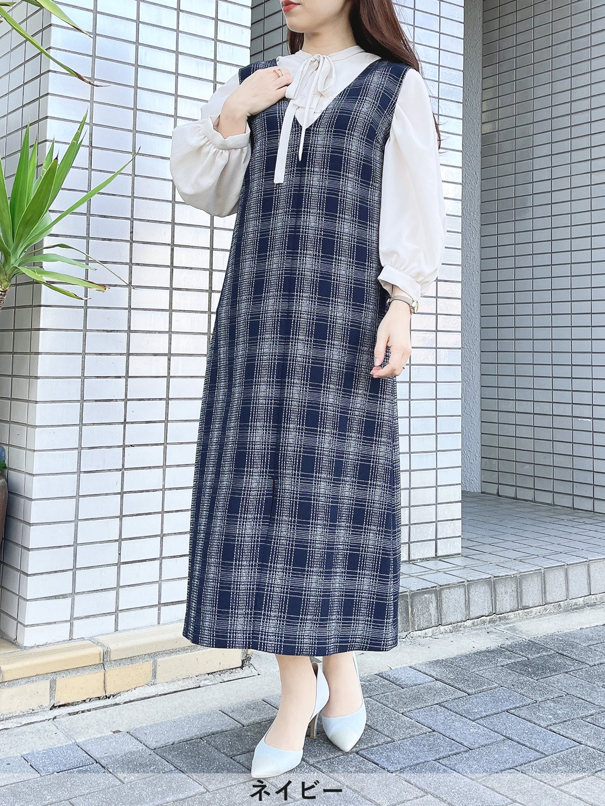 ステッチチェックフロントスリットVあきジャンドレ