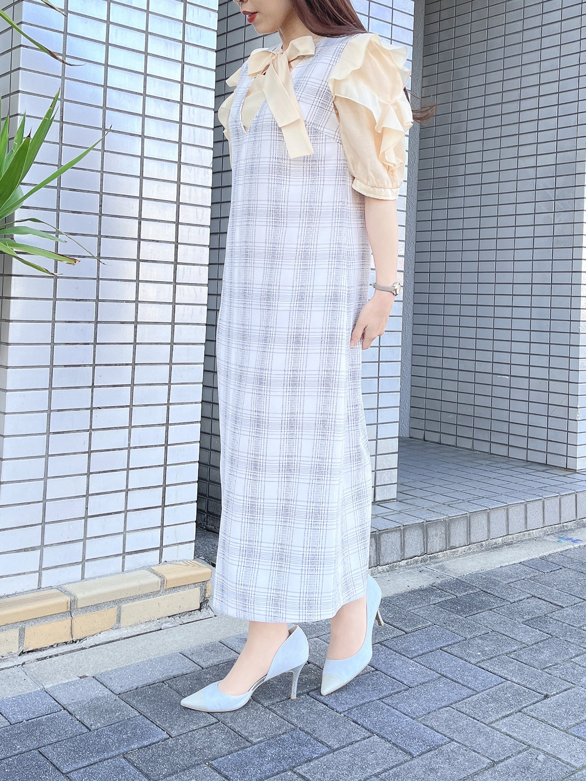 ステッチチェックフロントスリットVあきジャンドレ