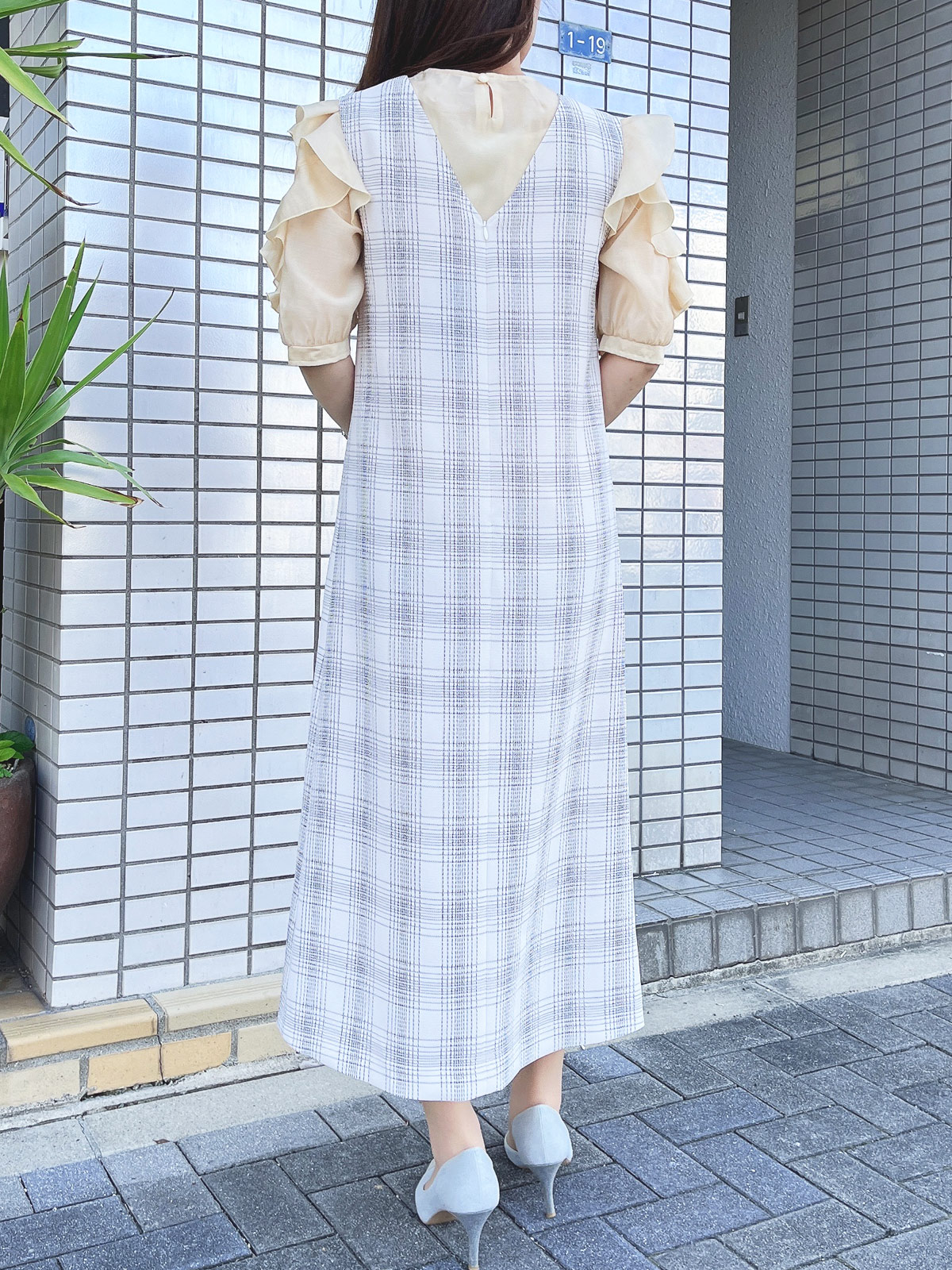 ステッチチェックフロントスリットVあきジャンドレ