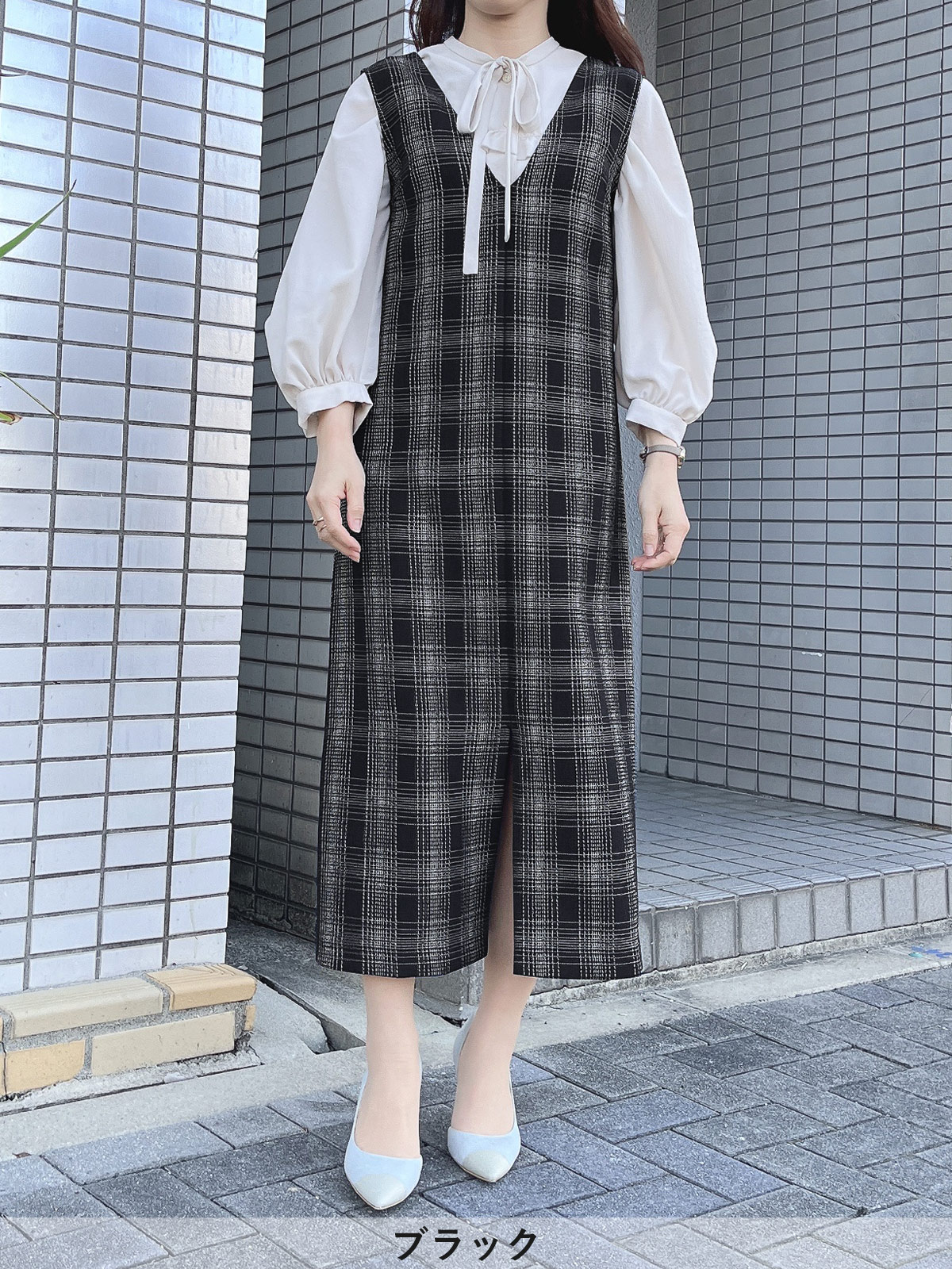 ステッチチェックフロントスリットVあきジャンドレ