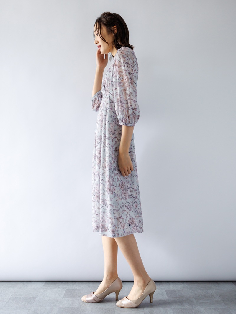 カットジャガード×プリントタックワンピース