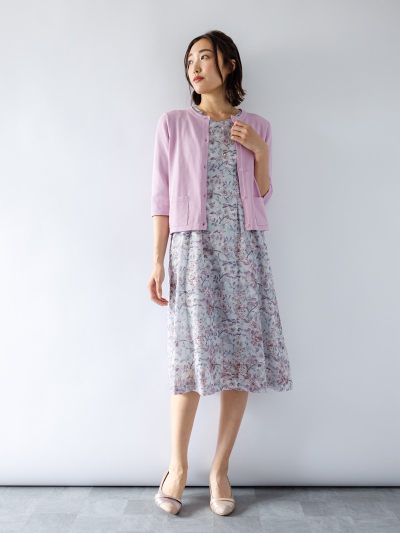 30%OFF】カットジャガード×プリントタックワンピース