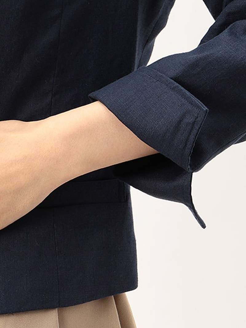 訳あり】麻ノーカラージャケット(3017513/サックス/11号