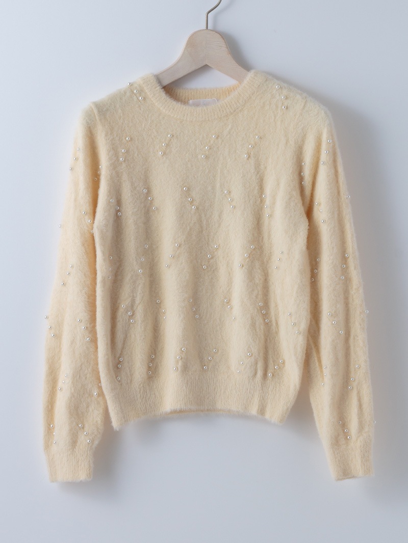 ﾐﾝｸﾗｲｸﾌｧｰ ﾊﾟｰﾙ×柄丸首ﾆｯﾄ＜アウトレット均一価格＞