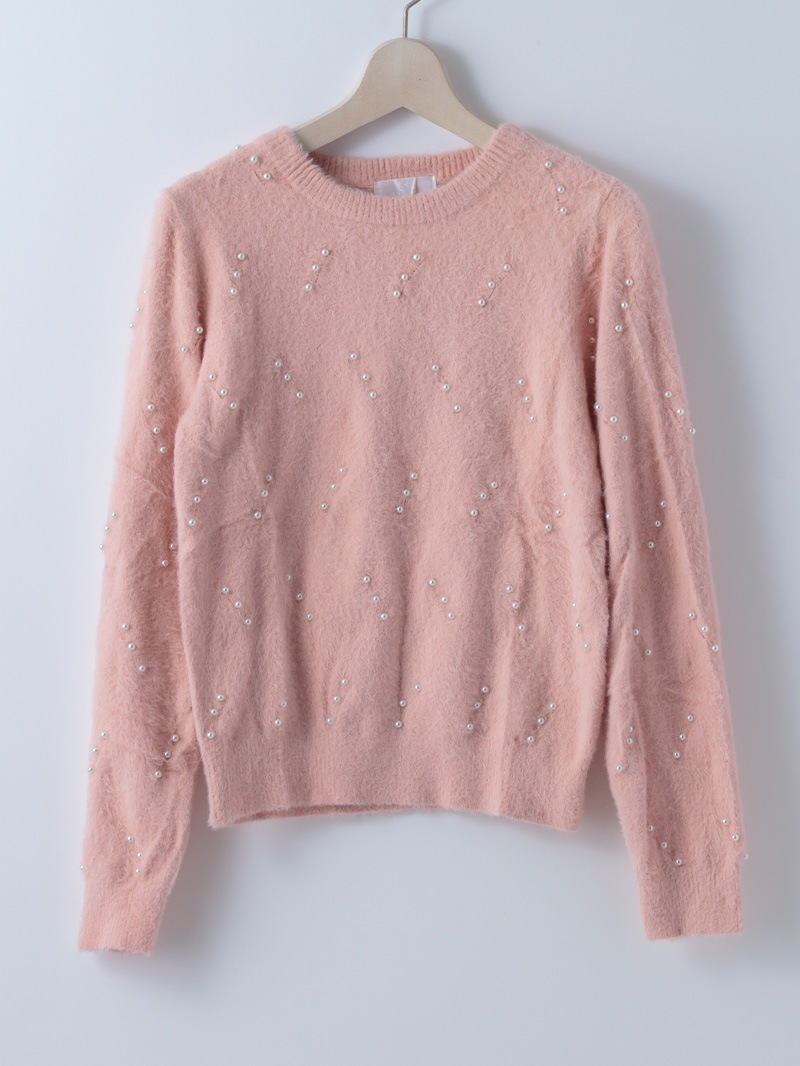 ﾐﾝｸﾗｲｸﾌｧｰ ﾊﾟｰﾙ×柄丸首ﾆｯﾄ＜アウトレット均一価格＞