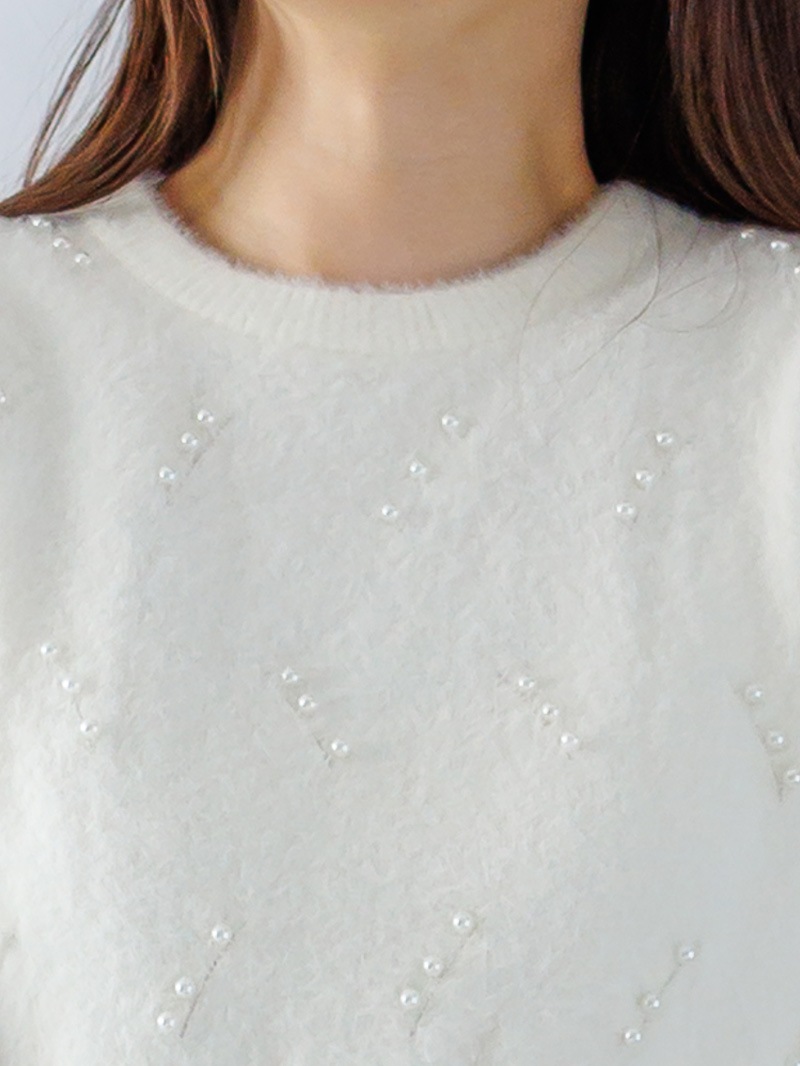 ﾐﾝｸﾗｲｸﾌｧｰ ﾊﾟｰﾙ×柄丸首ﾆｯﾄ＜アウトレット均一価格＞