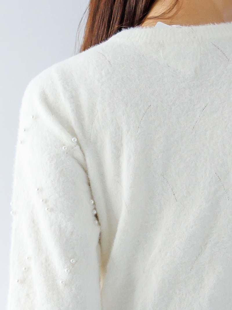 ﾐﾝｸﾗｲｸﾌｧｰ ﾊﾟｰﾙ×柄丸首ﾆｯﾄ＜アウトレット均一価格＞