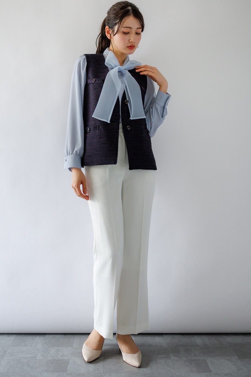 ファンシーツィード ショート丈ジレ