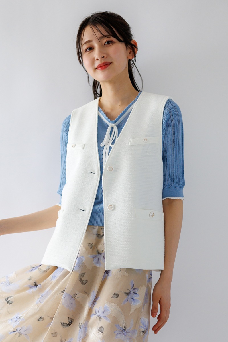 ファンシーツィード ショート丈ジレ