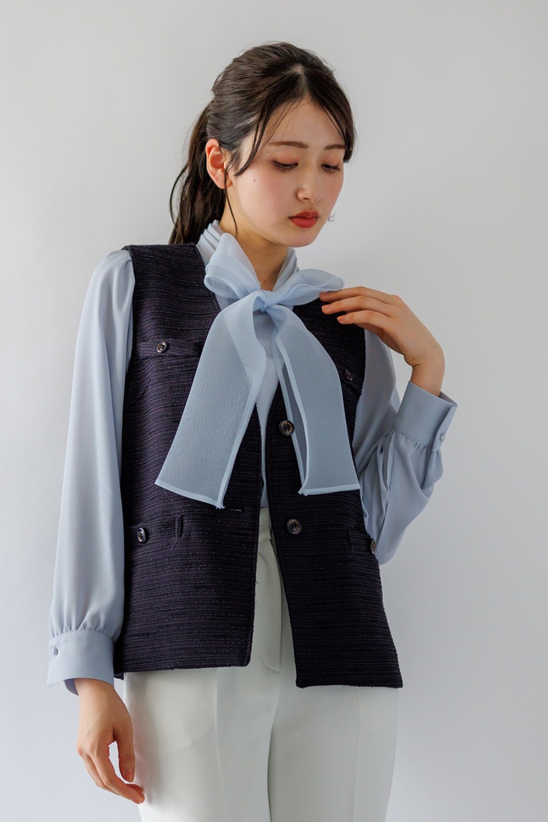 ファンシーツィード ショート丈ジレ