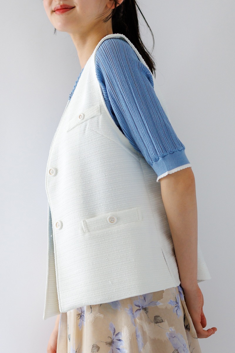 ファンシーツィード ショート丈ジレ