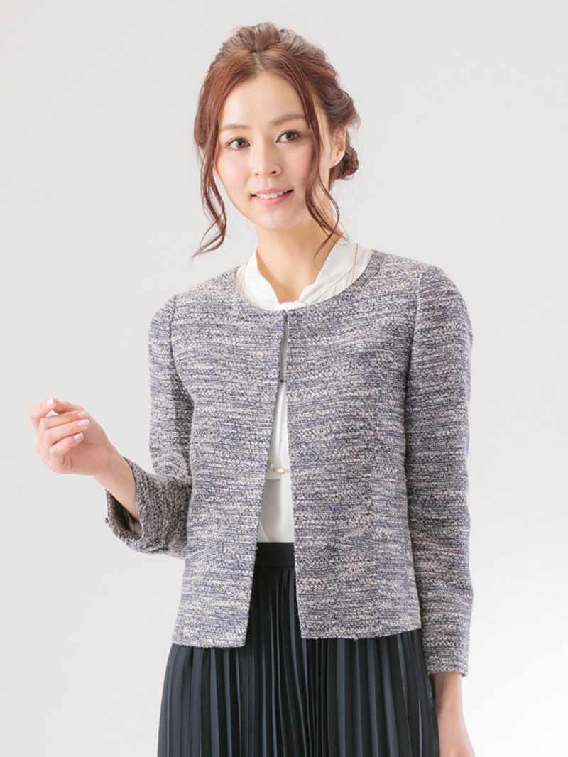 【70%OFF】ミックスツィードノーカラージャケット〈セットアップ対応商品〉
