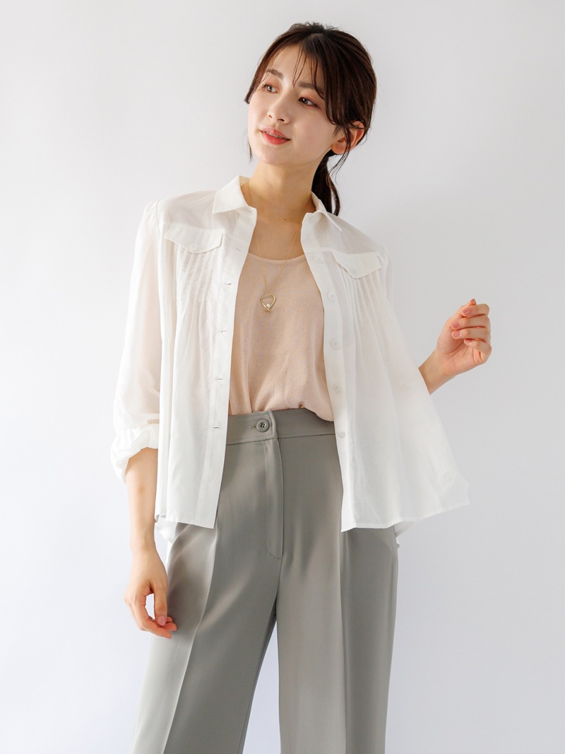 綿和紙ボイルピンタックシャツ